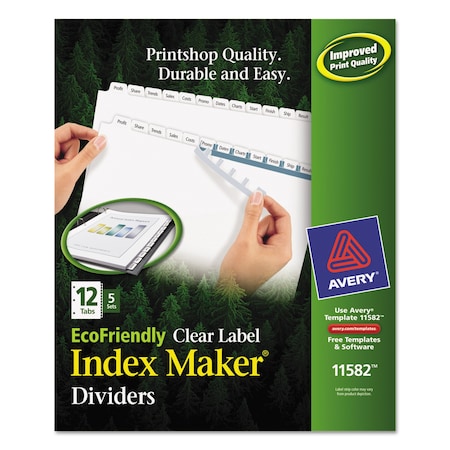 Avery Dennison Index Dividers 12 Tab, White, Recycled, Pk5 11582